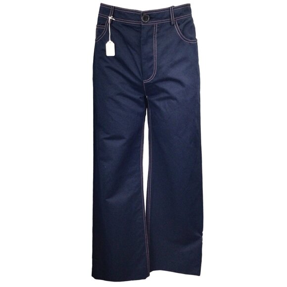 MARNI NAVY BLUE COTTON LINEN TROUSERS IN ULTRAMARINE